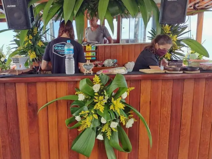 Onboard bar decorated with flower and foliage arrangements