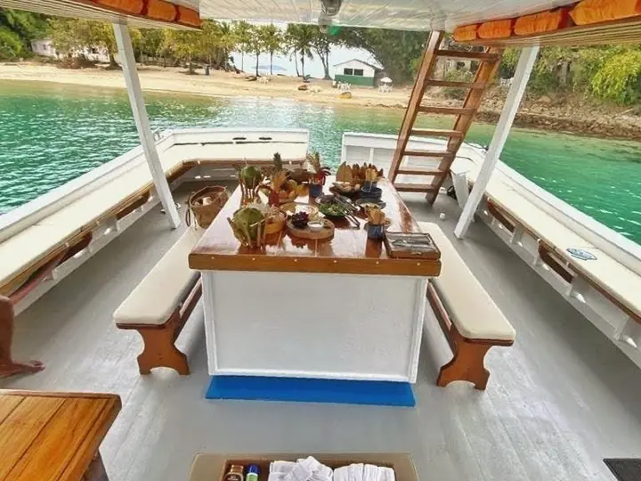 Breakfast table set on a yacht deck